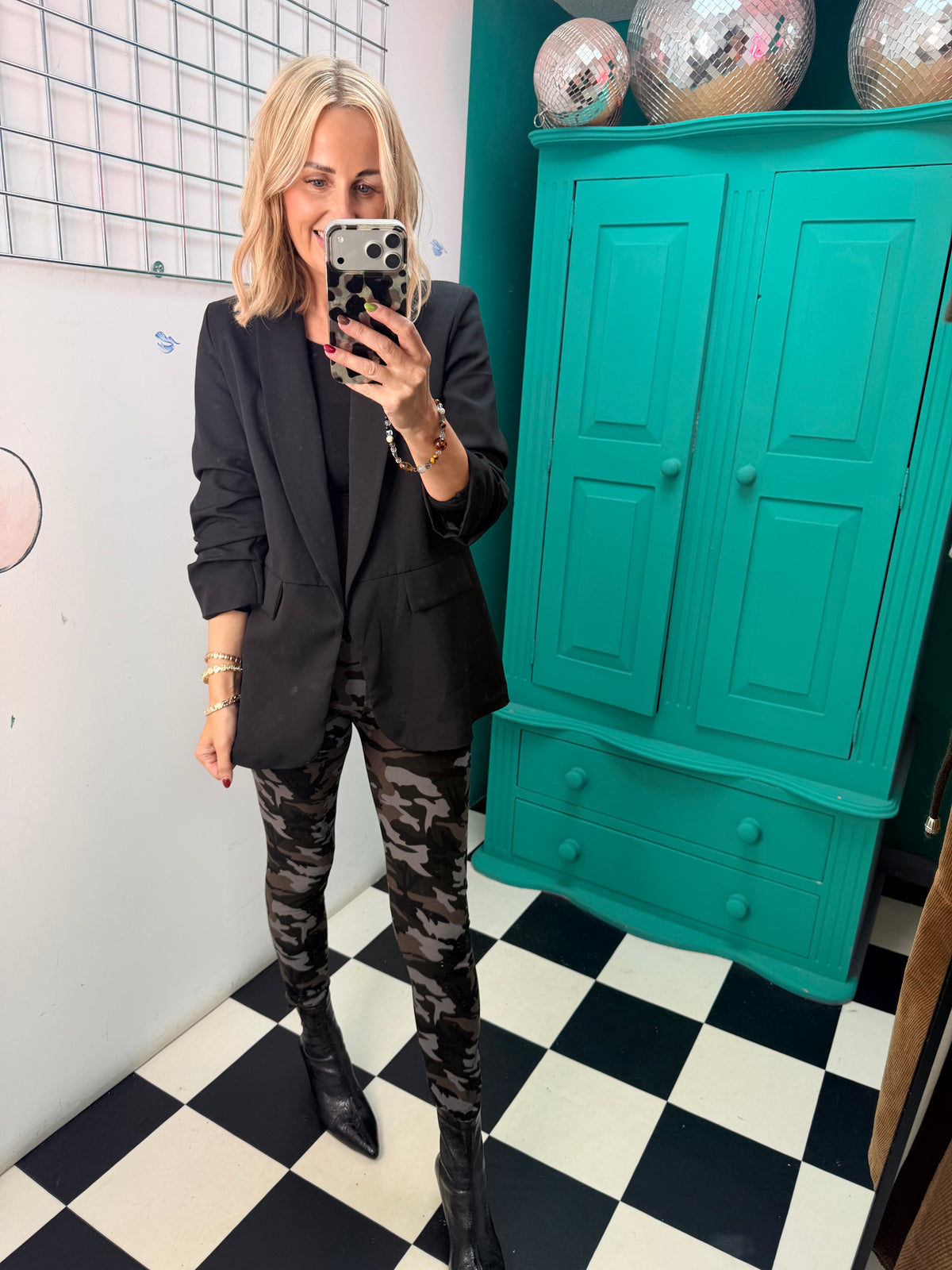 Ruched Sleeve Blazer Black