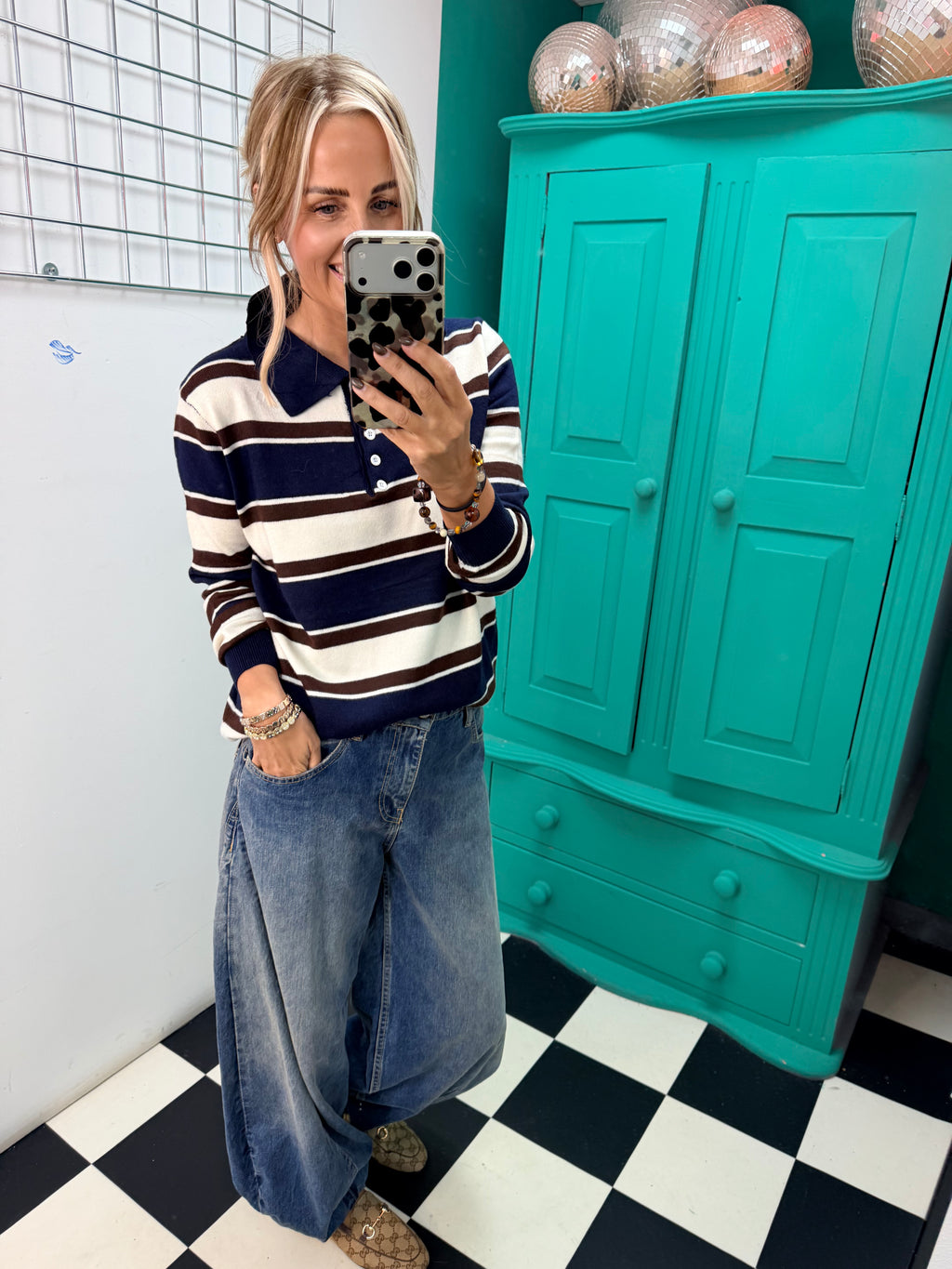 The Stripe Club Polo Jumper Navy-Cream-Chocolate Special buy