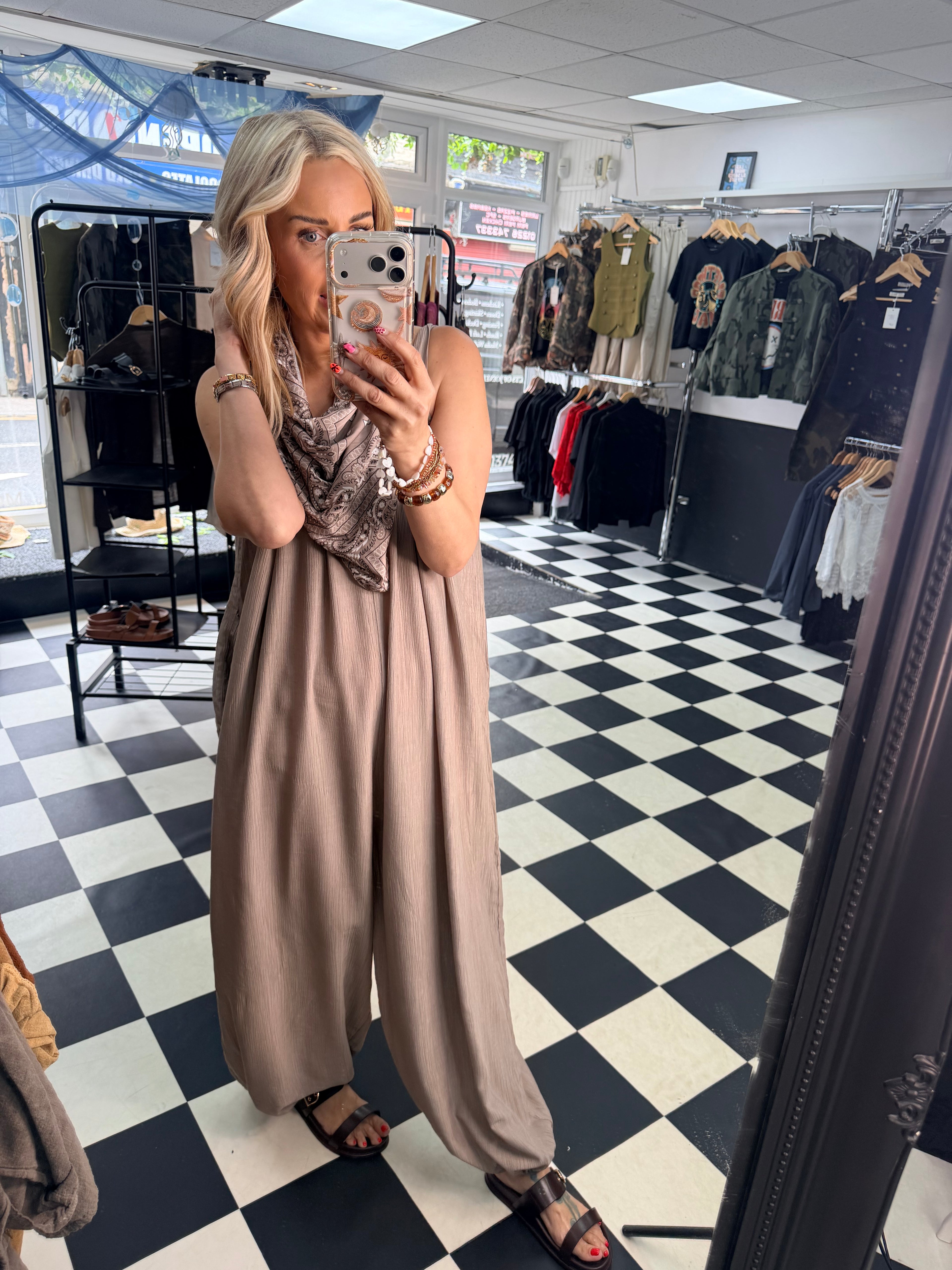 Bandana Scarf Jumpsuit Taupe
