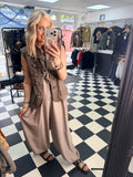 Denim Military Waistcoat Mocha