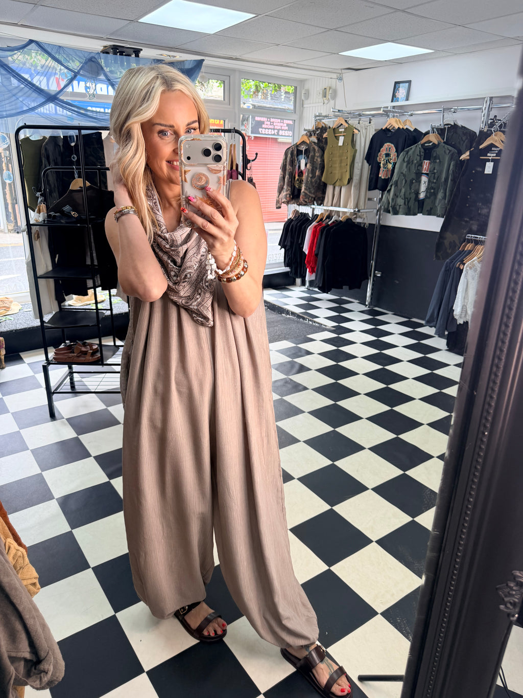 Bandana Scarf Jumpsuit Taupe
