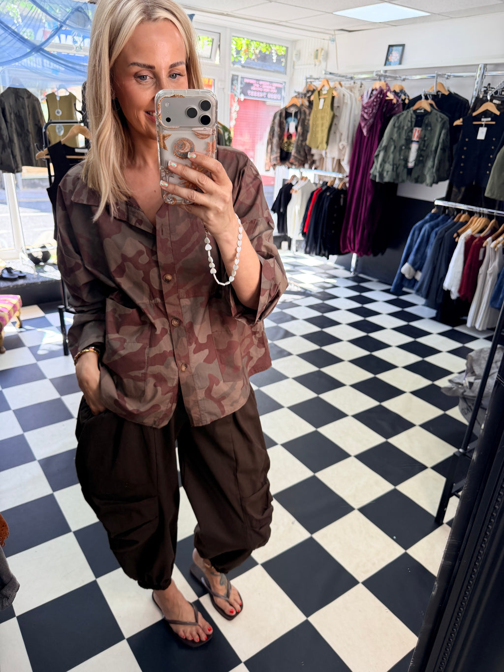 Camo Shacket Chocolate