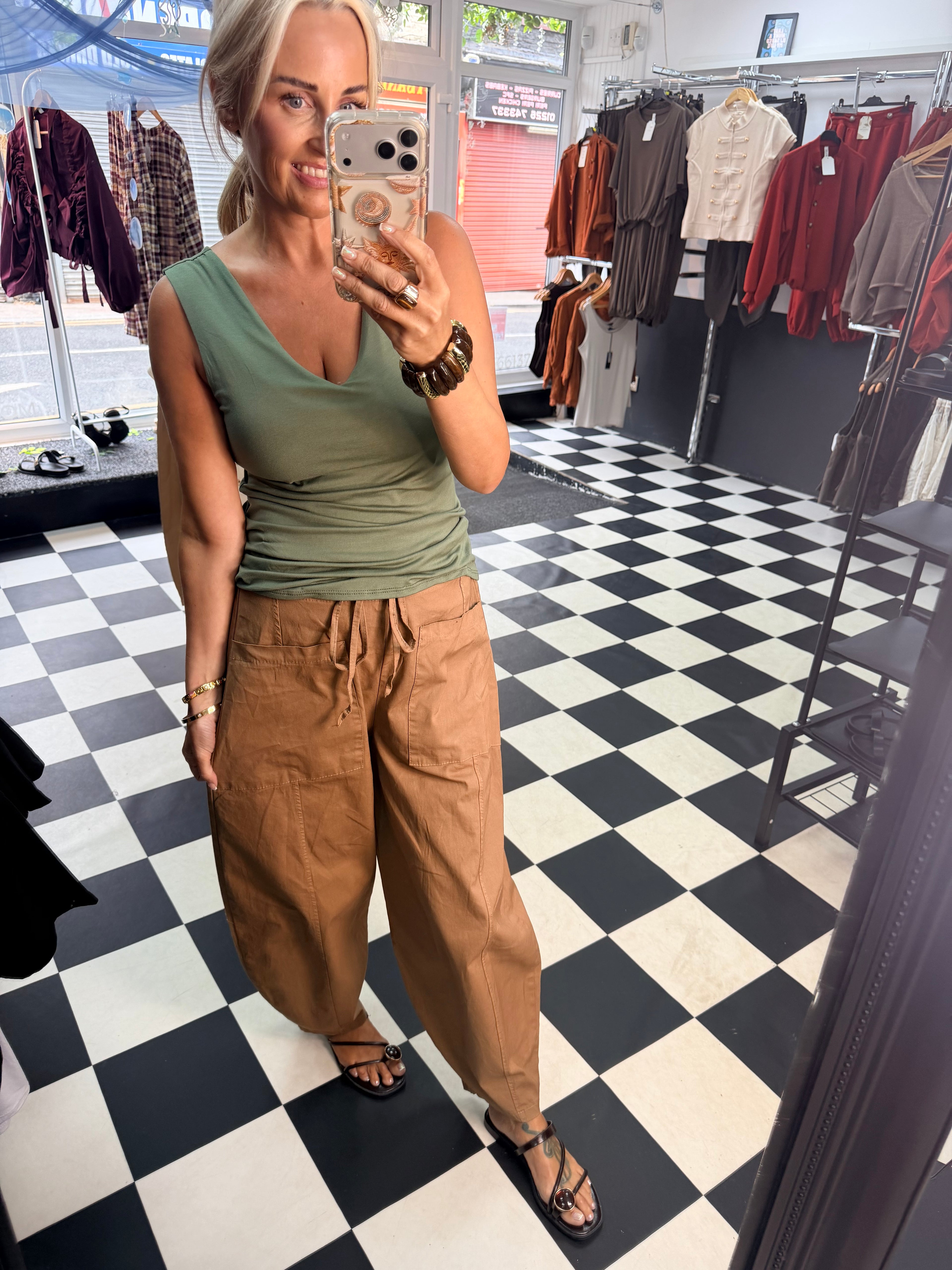 V Neck Basic Vest Khaki