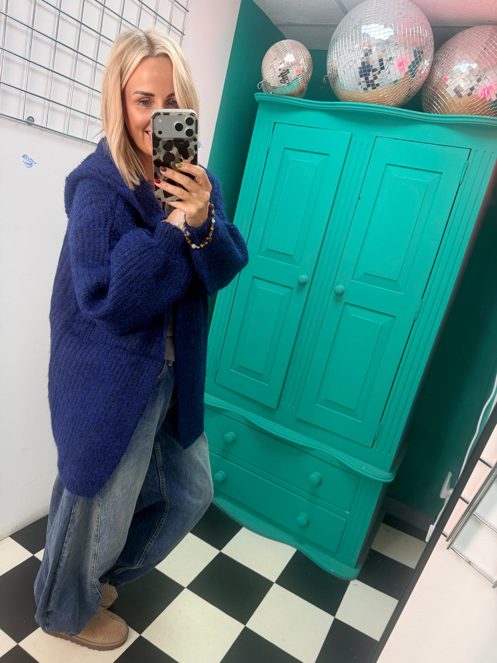 Chunky Hooded Cardigan Navy