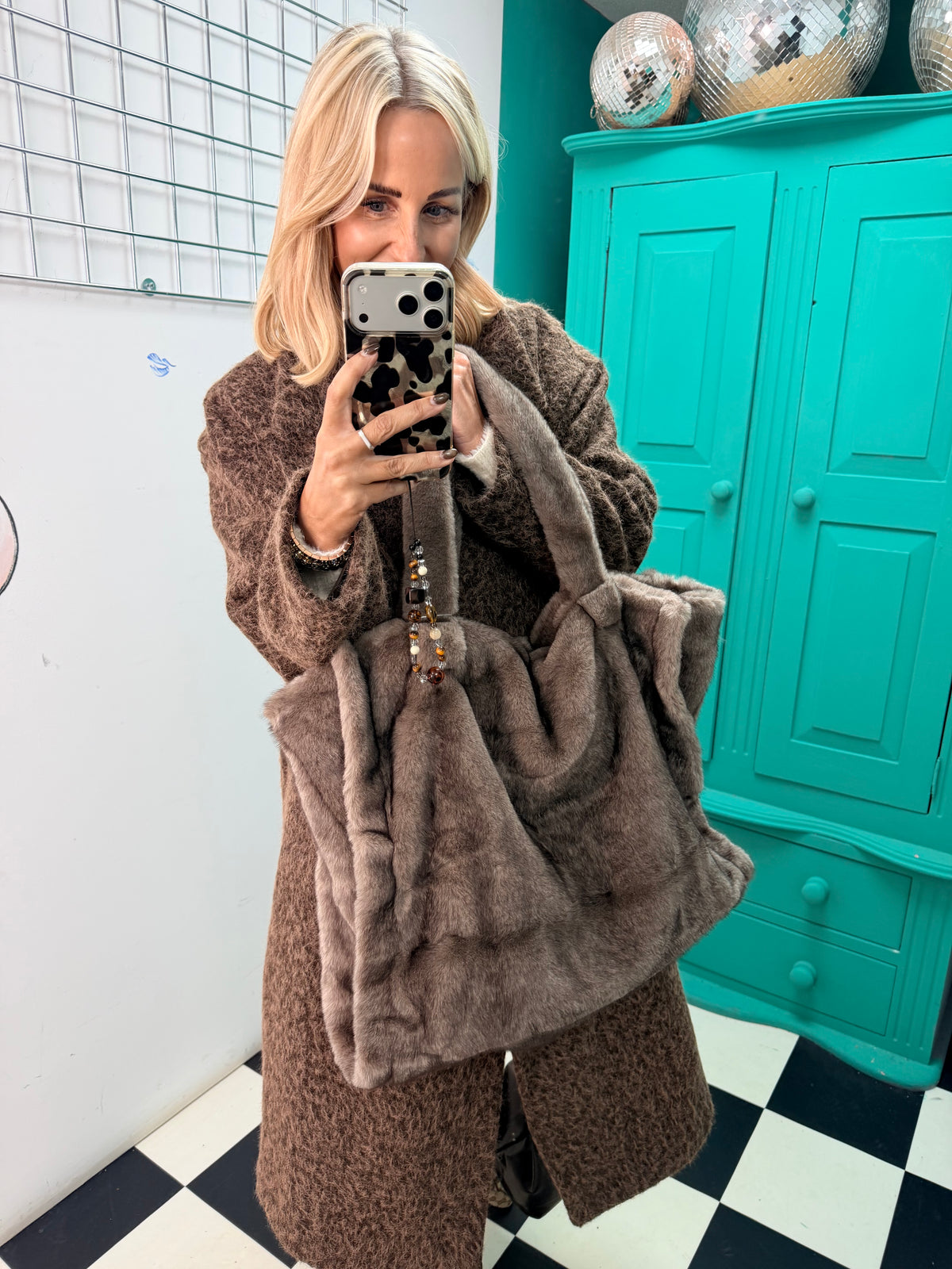 Luxe faux fur shopper bag - Mocha