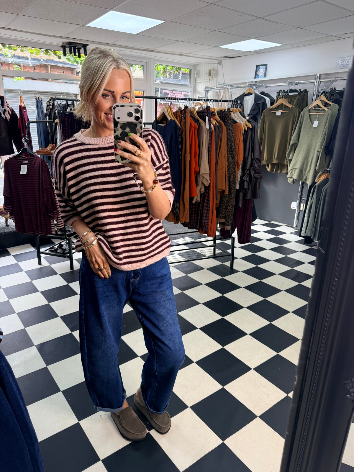 Penny Stripe Jumper Pink and Wine