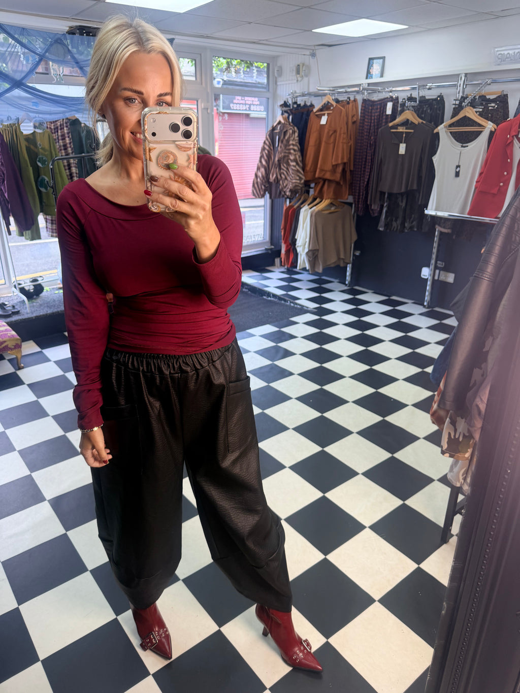 Slash Neck Basic Top Wine