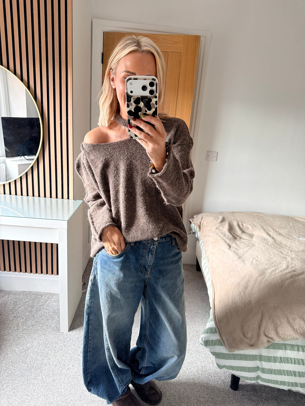 Slash Neck Jumper Mocha