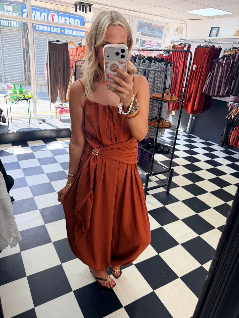 Wrap Crinkle Jumpsuit Rust