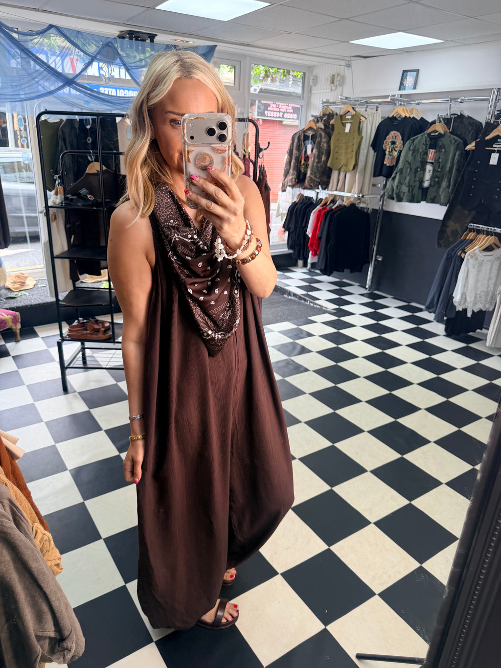 Bandana Scarf Jumpsuit Chocolate