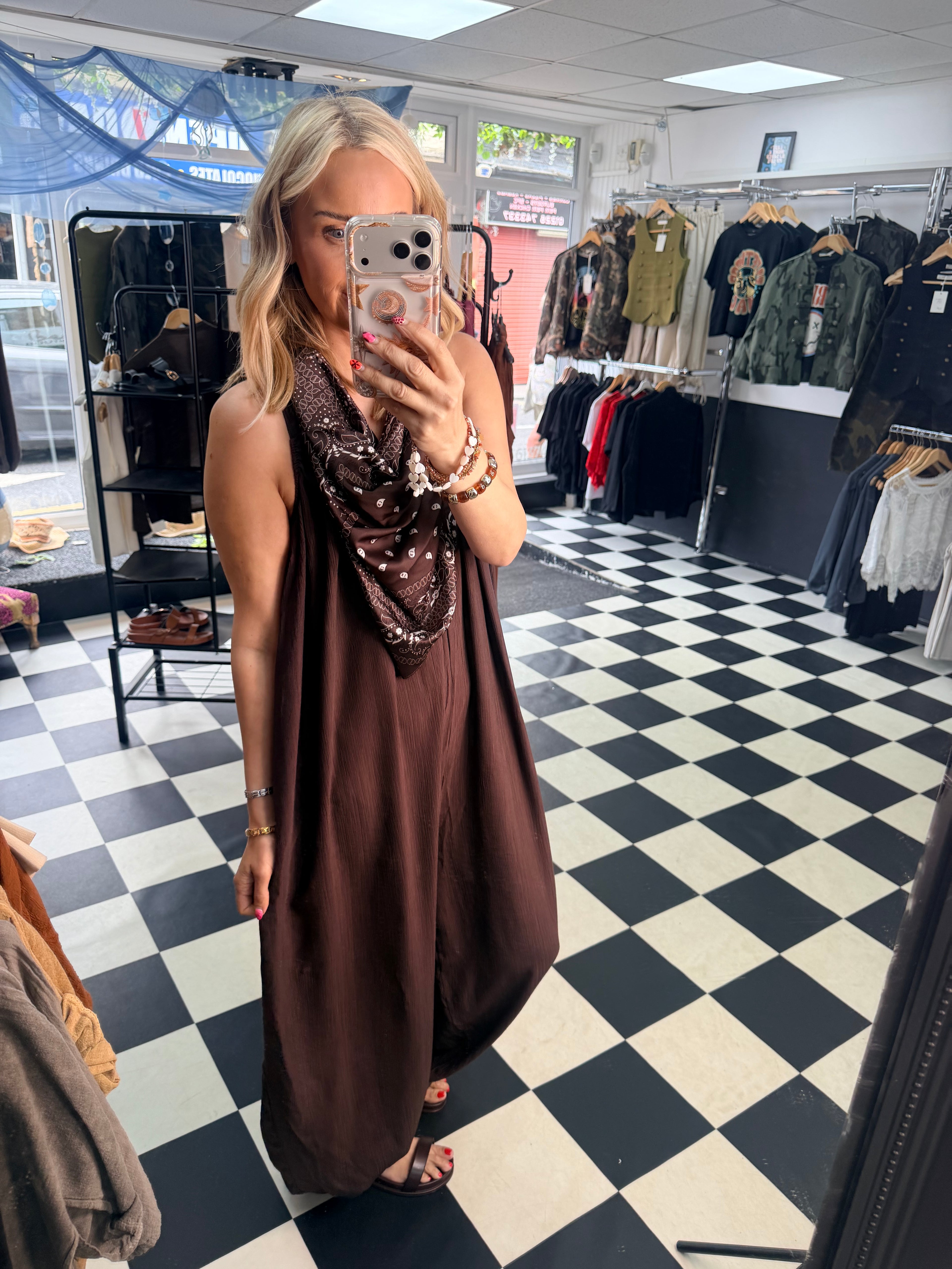 Bandana Scarf Jumpsuit Chocolate