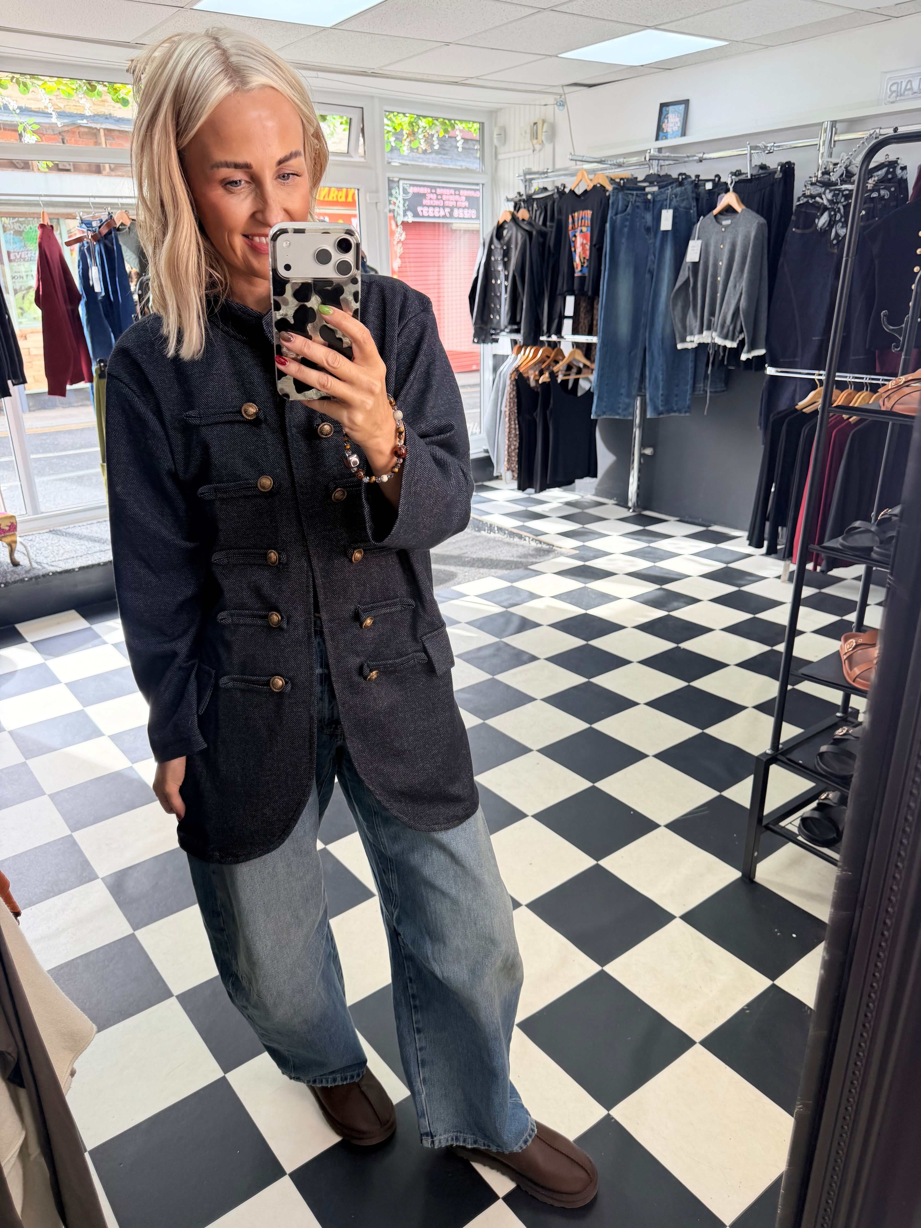 Herringbone Military Jacket Denim