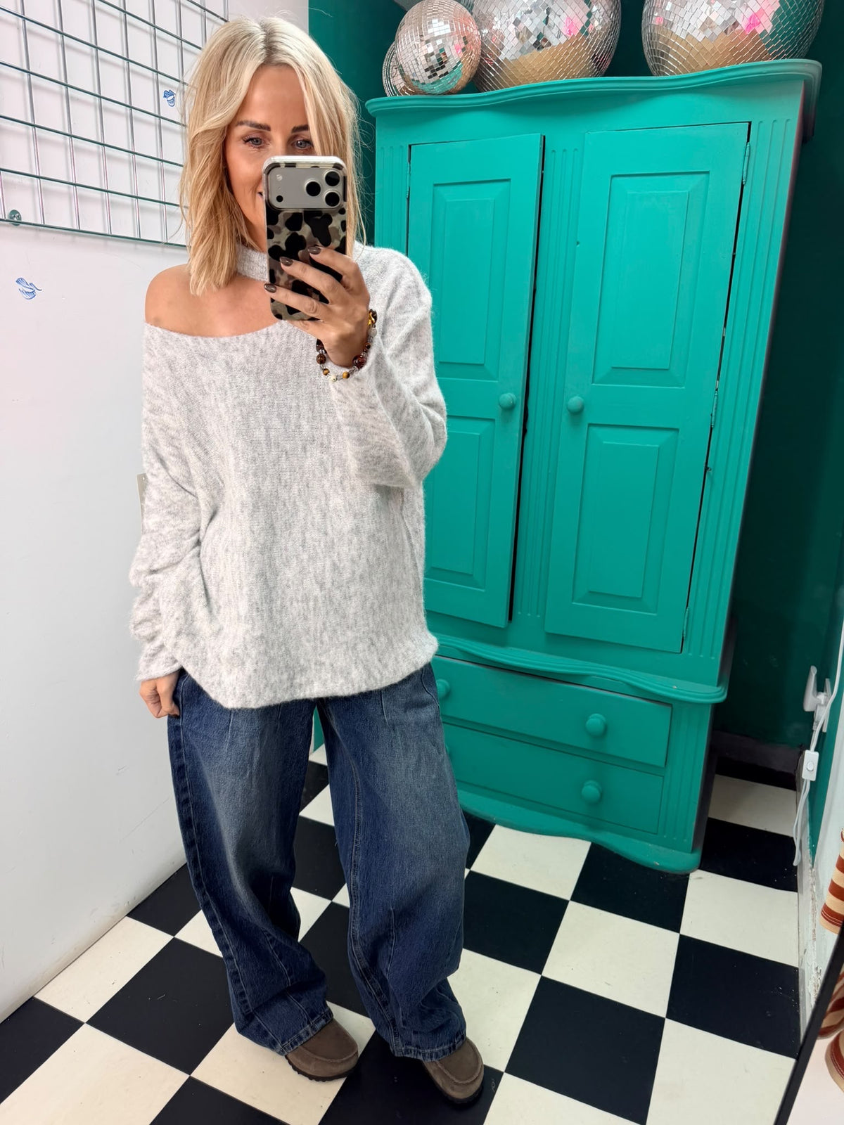 Slash Neck Over sized Jumper Cream