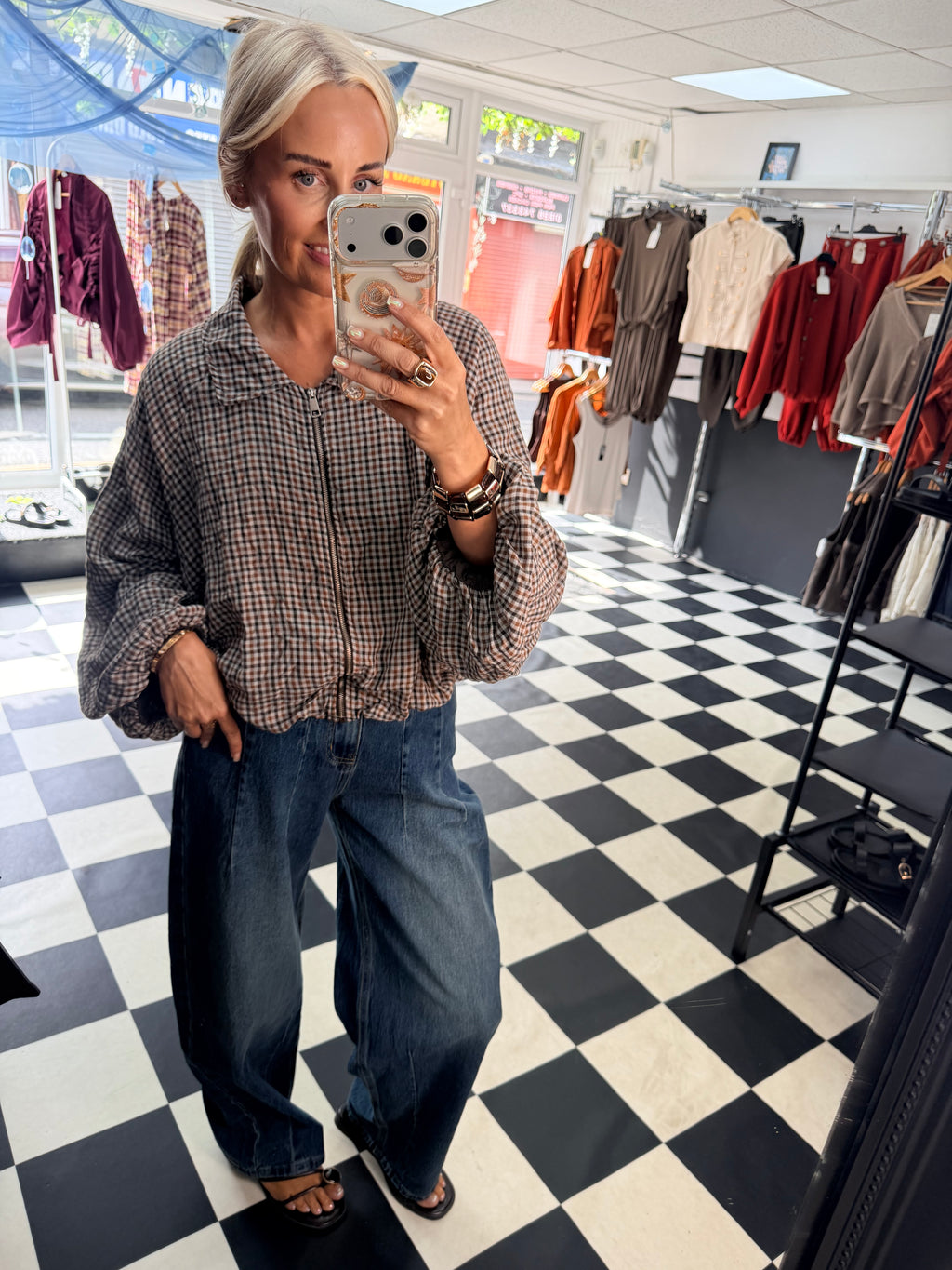 Plaid Slouchy Bomber Chocolate