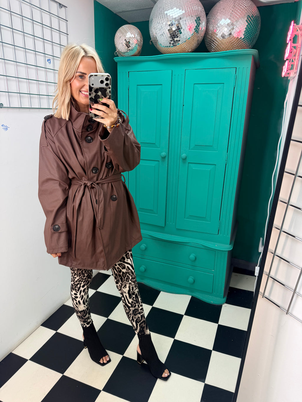 PU Midi Trench Coat Chocolate
