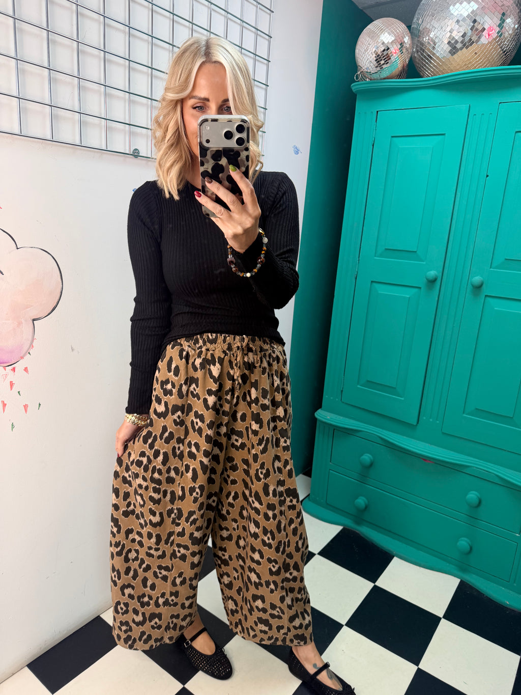 Leopard wide barrel trousers - Camel