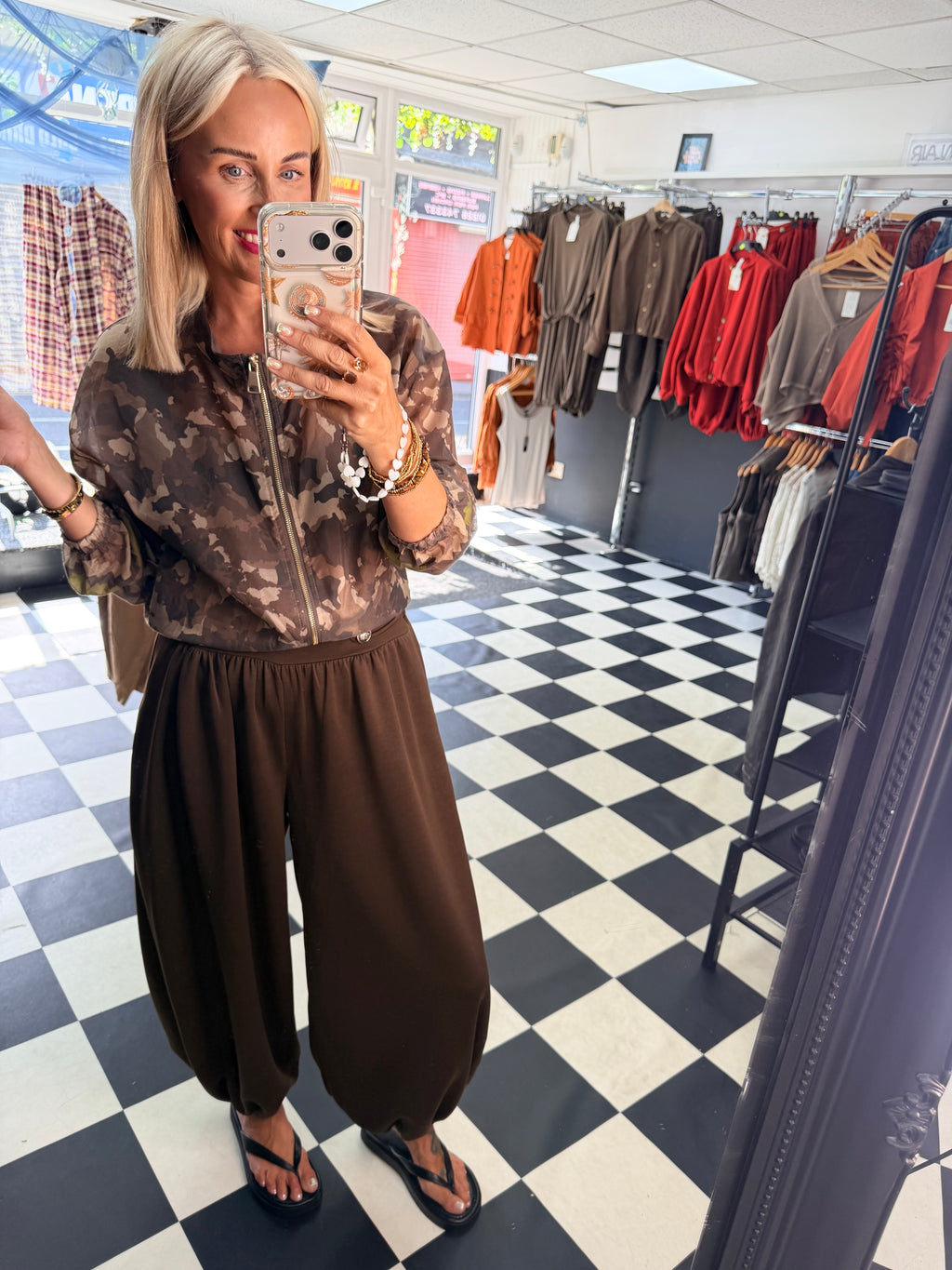 Military Button Joggers Chocolate