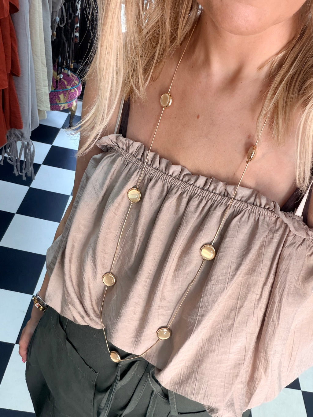 Gold long circle necklace