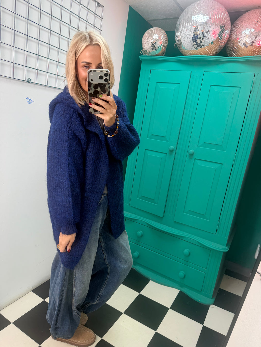 Chunky Hooded Cardigan Navy