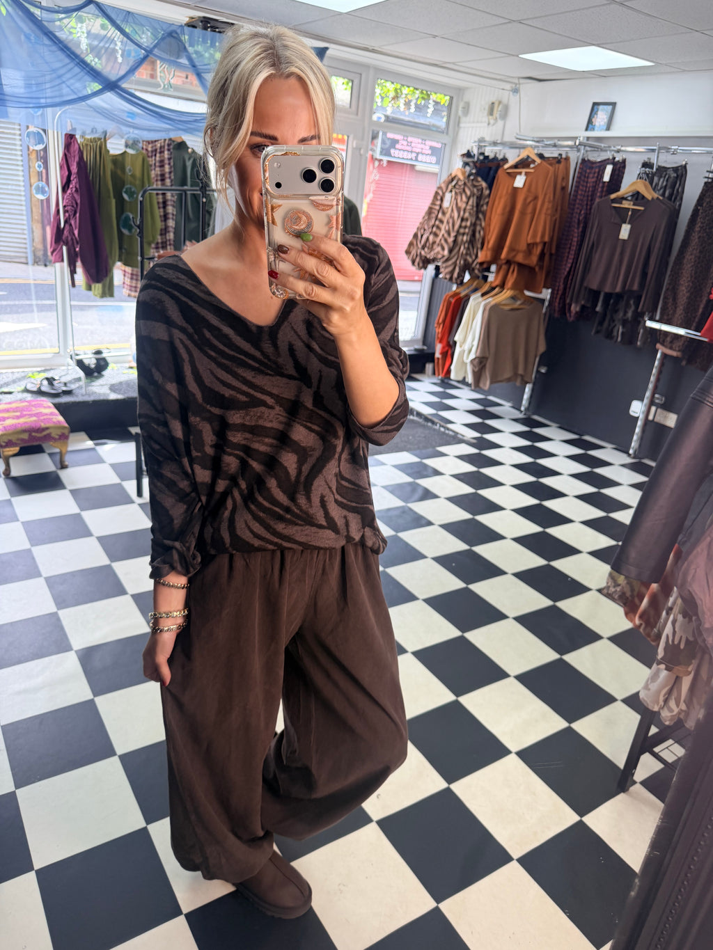 Zebra Slouchy Jumper Chocolate