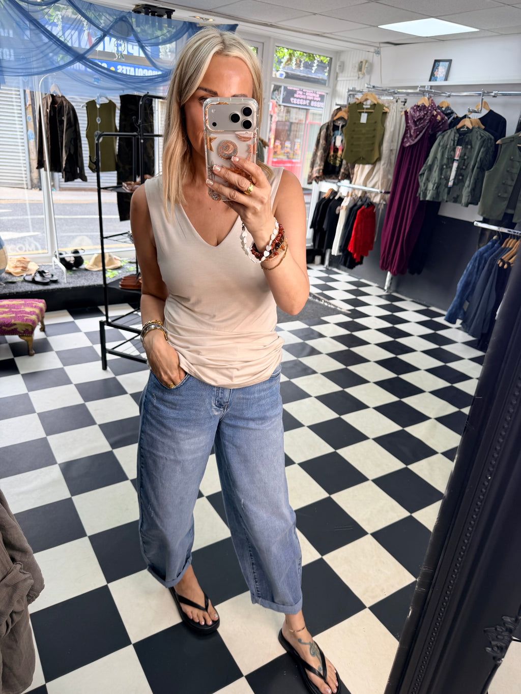 V Neck Basic Vest Cream