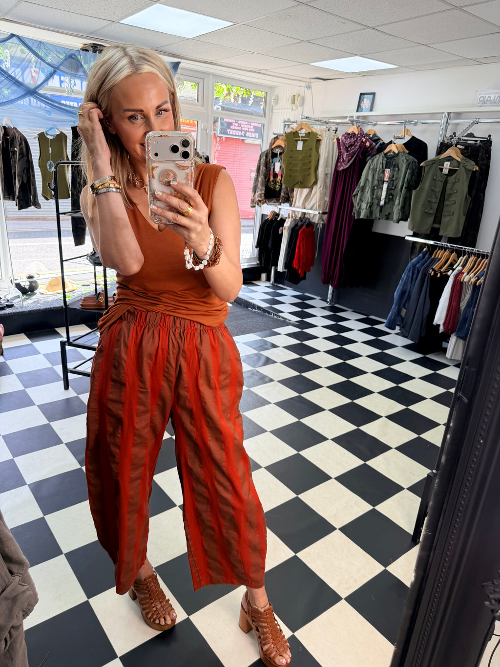 Rust Stripe Balloon Trousers