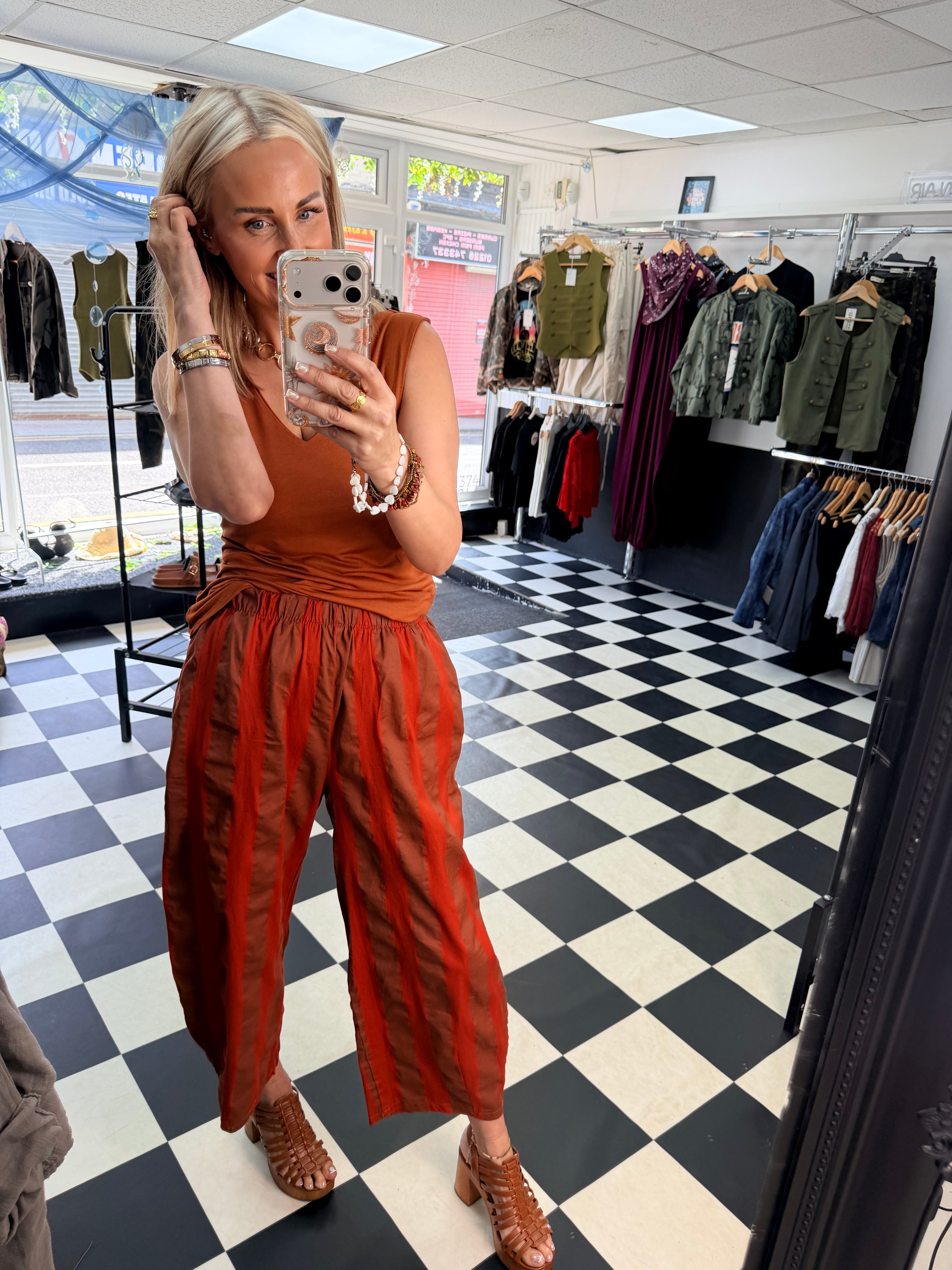 Rust Stripe Balloon Trousers