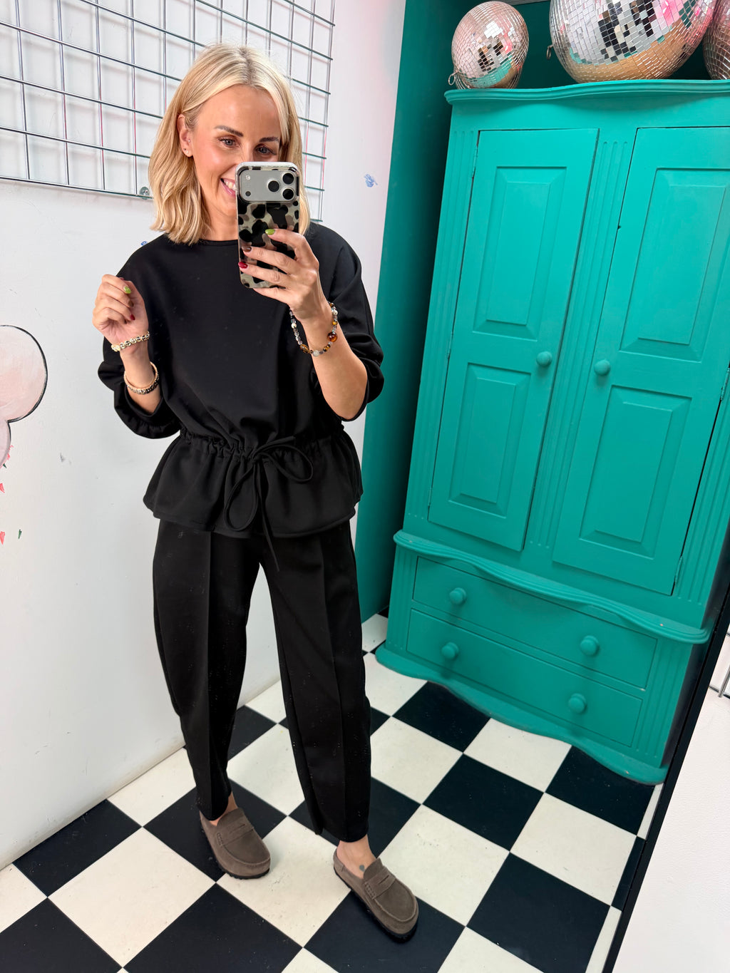 Tie Waist Co Ord Black