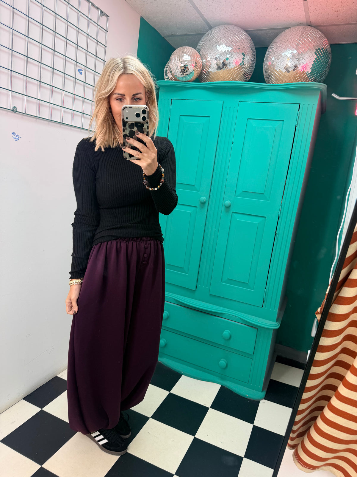Button front cuff joggers - Plum