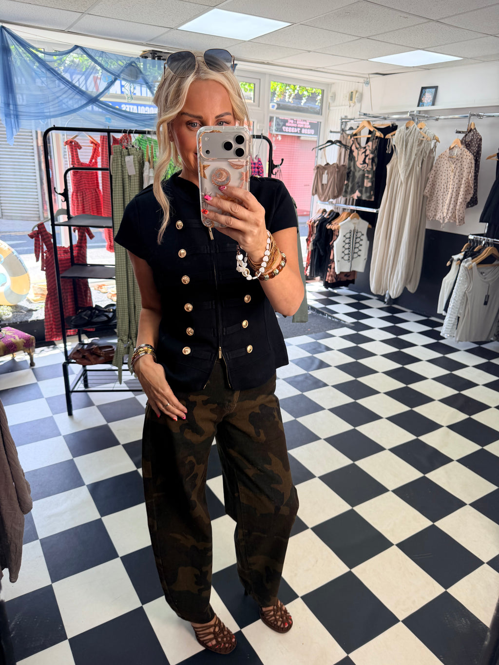 Military Cap Sleeve Waistcoat Black