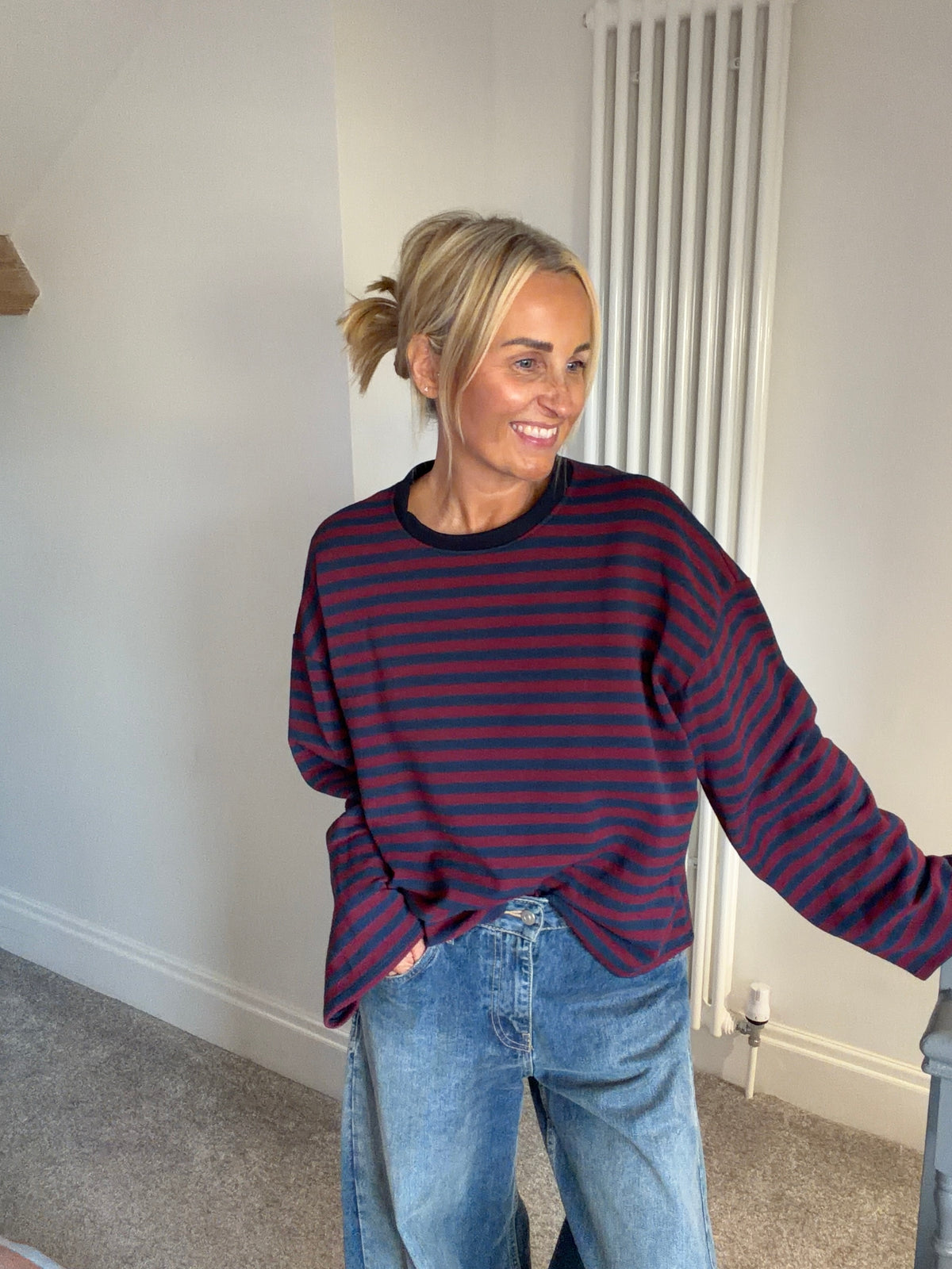 Weekend slouch stripe Wine and Navy  Special Buy