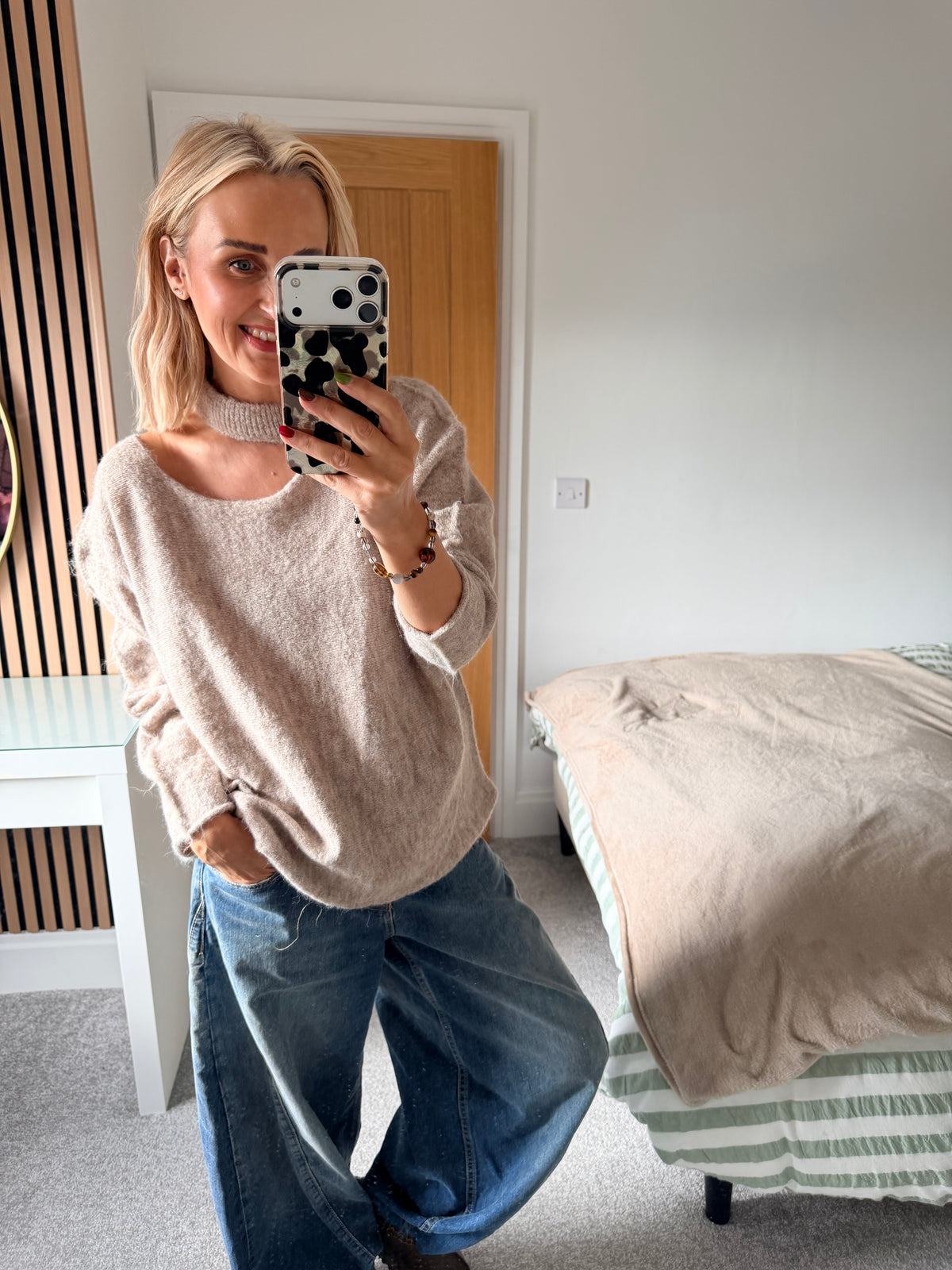 Slash Neck Jumper Oatmeal