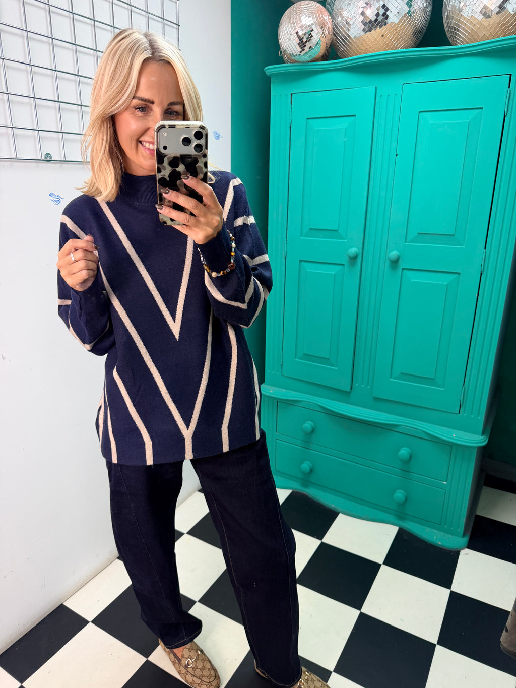 Turtle Neck Jumper V design Navy Special Buy