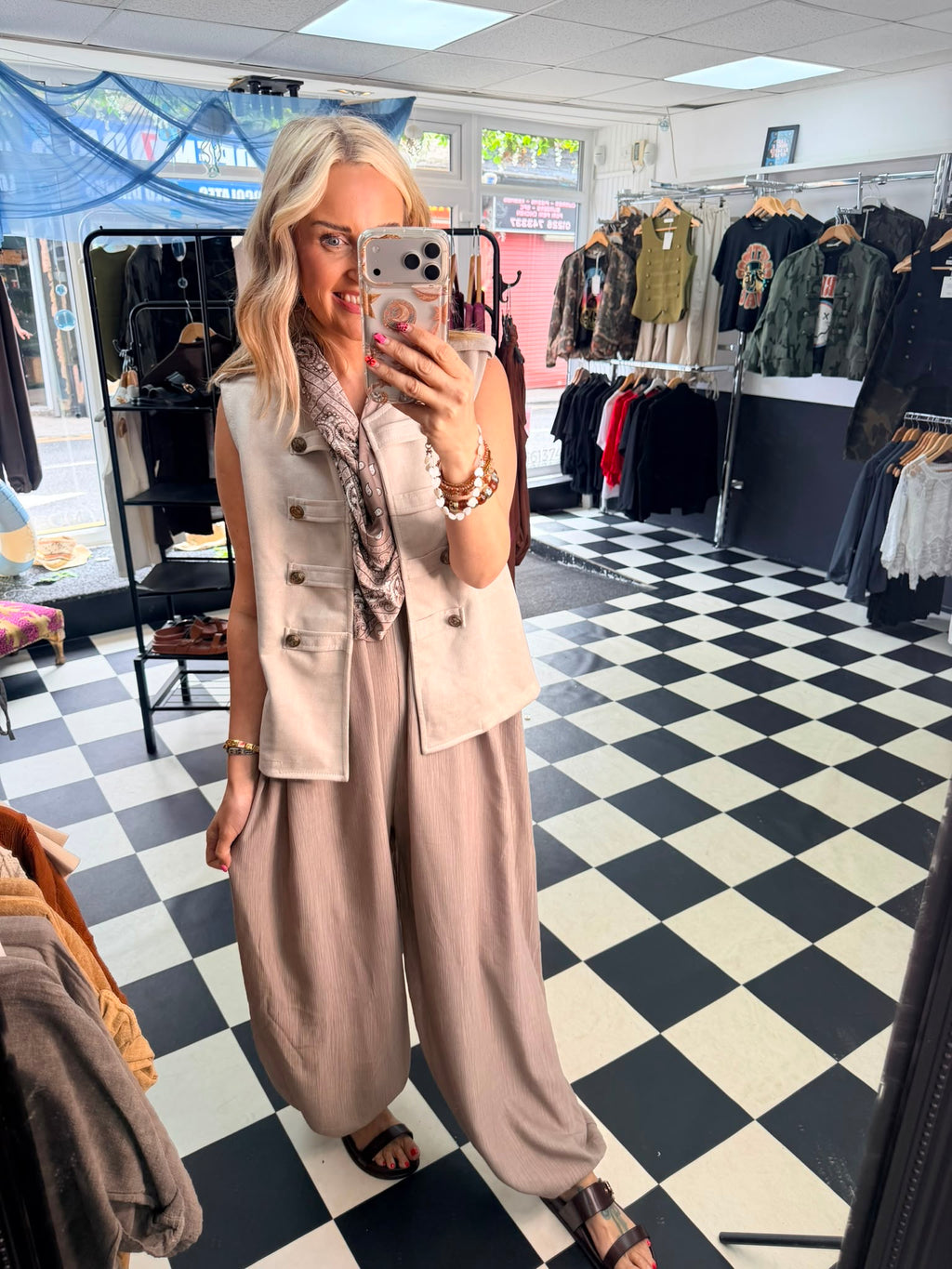 Faux suede military waistcoat - cream
