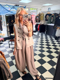 Faux suede military waistcoat - cream