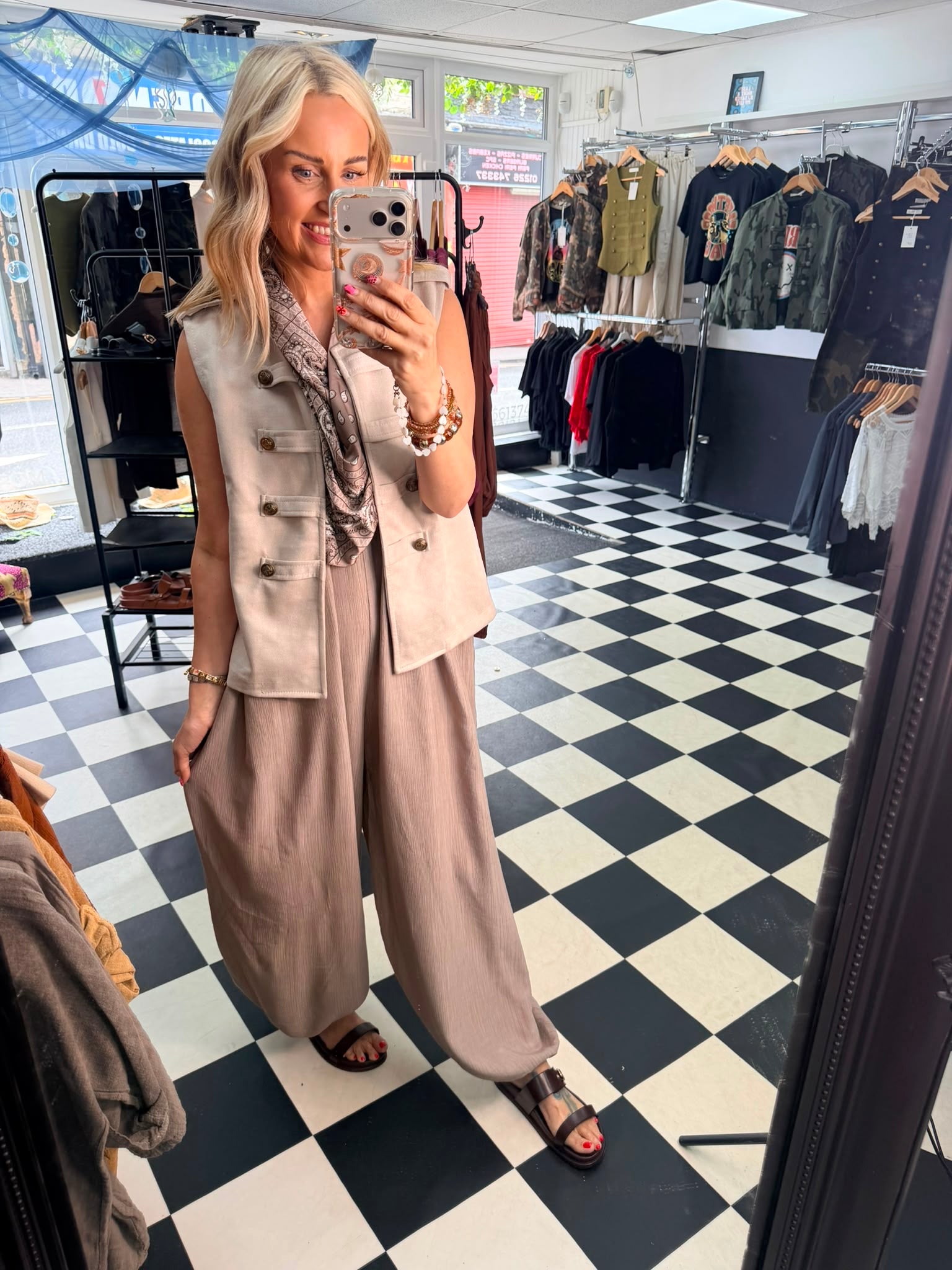 Faux suede military waistcoat - cream