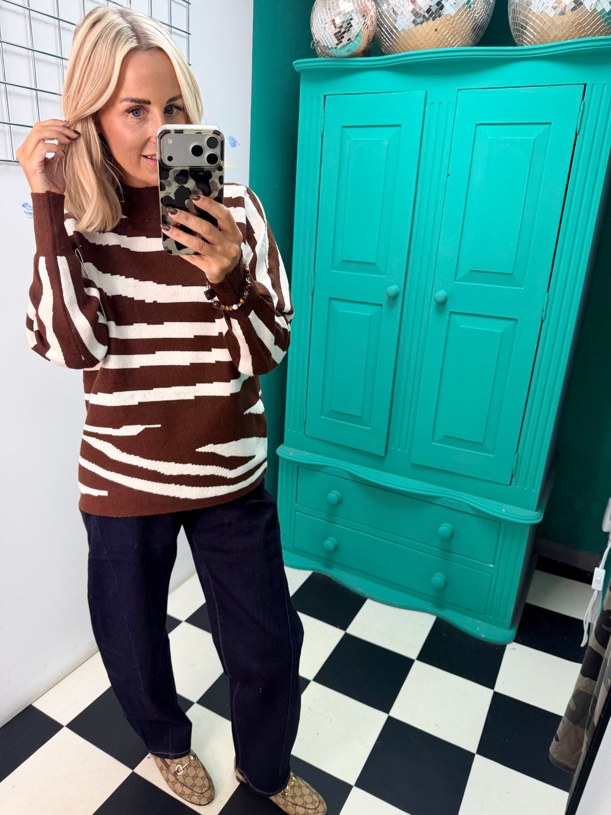 Turtle Neck Jumper Lightning Print Chocolate Special Buy
