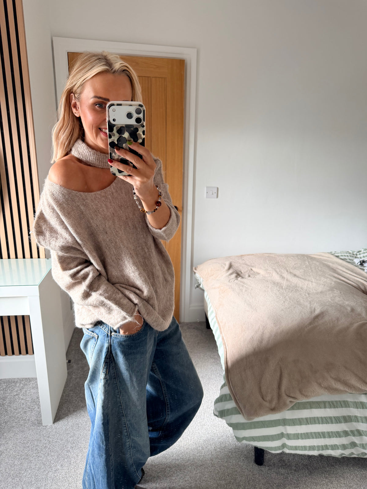 Slash Neck Jumper Oatmeal
