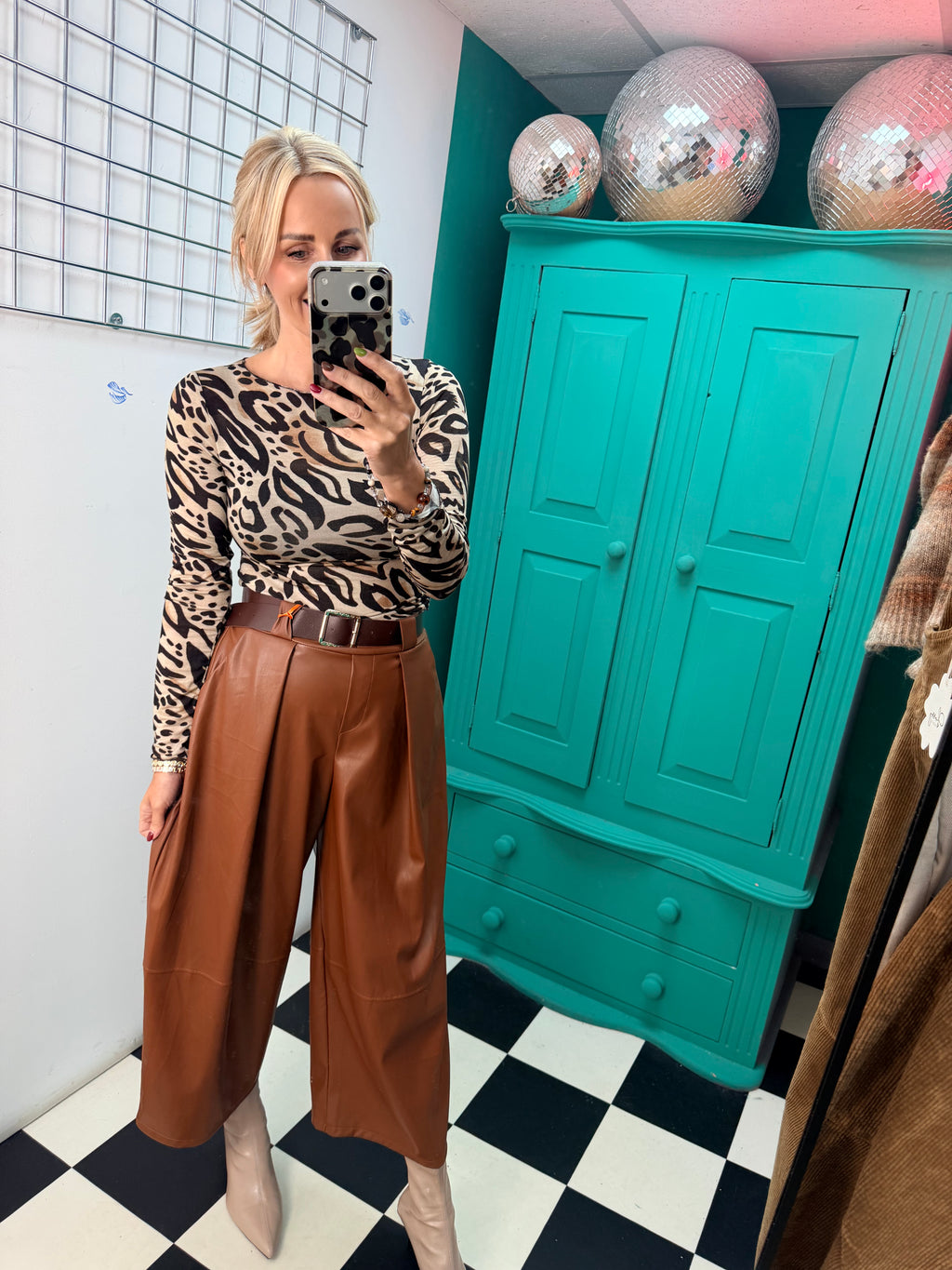 Cashmere Blend Leopard Top Black/Tan