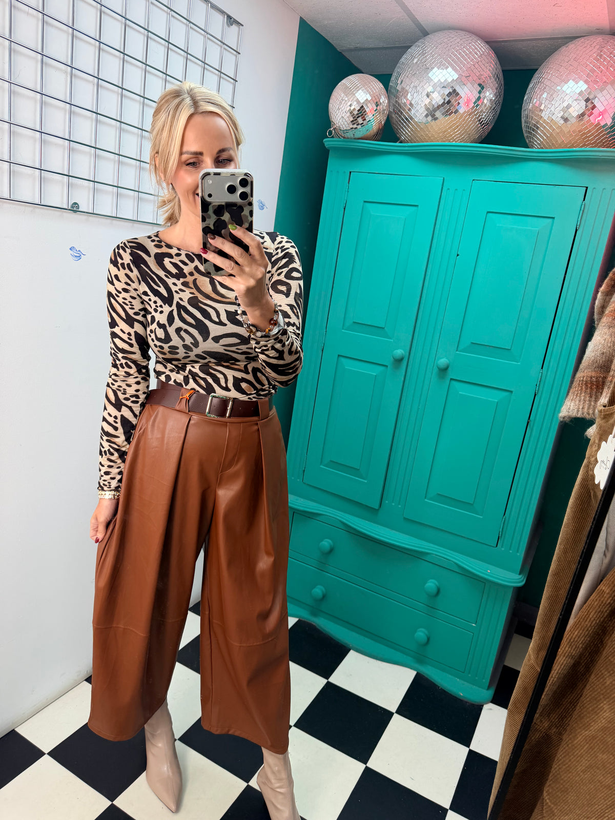 Cashmere Blend Leopard Top Black/Tan