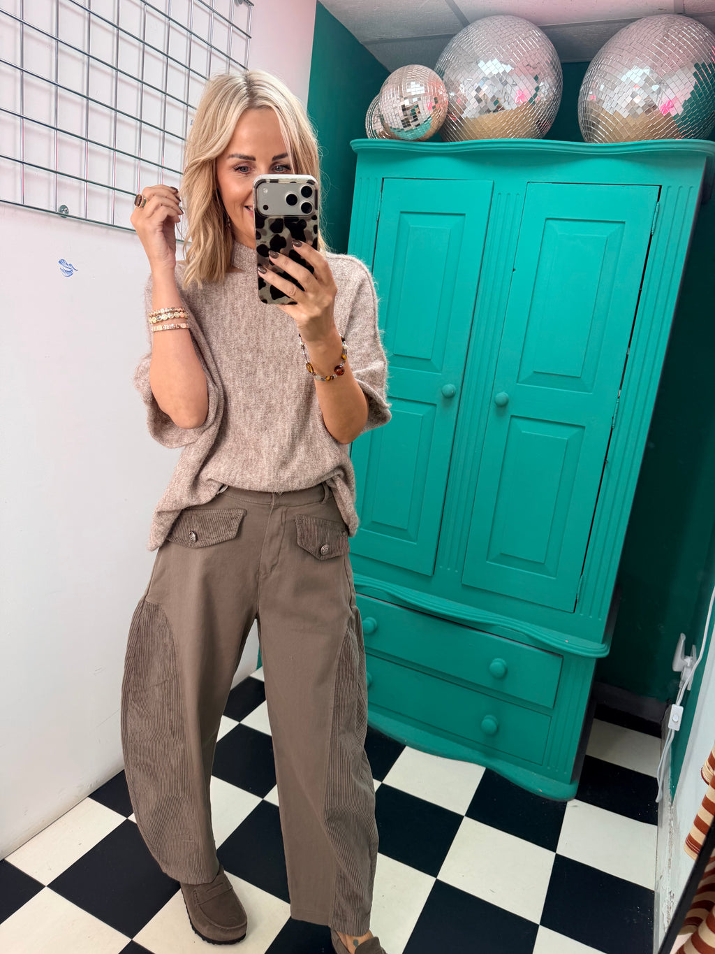 Cord patch trousers - Taupe