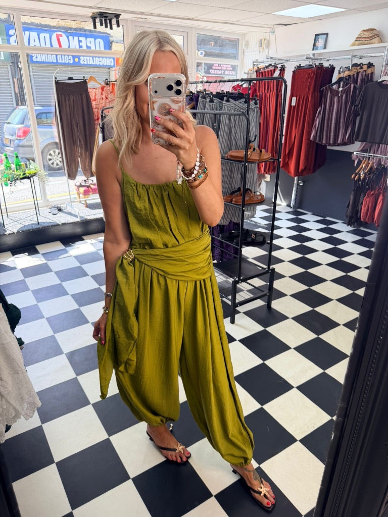 Wrap Crinkle Jumpsuit Green