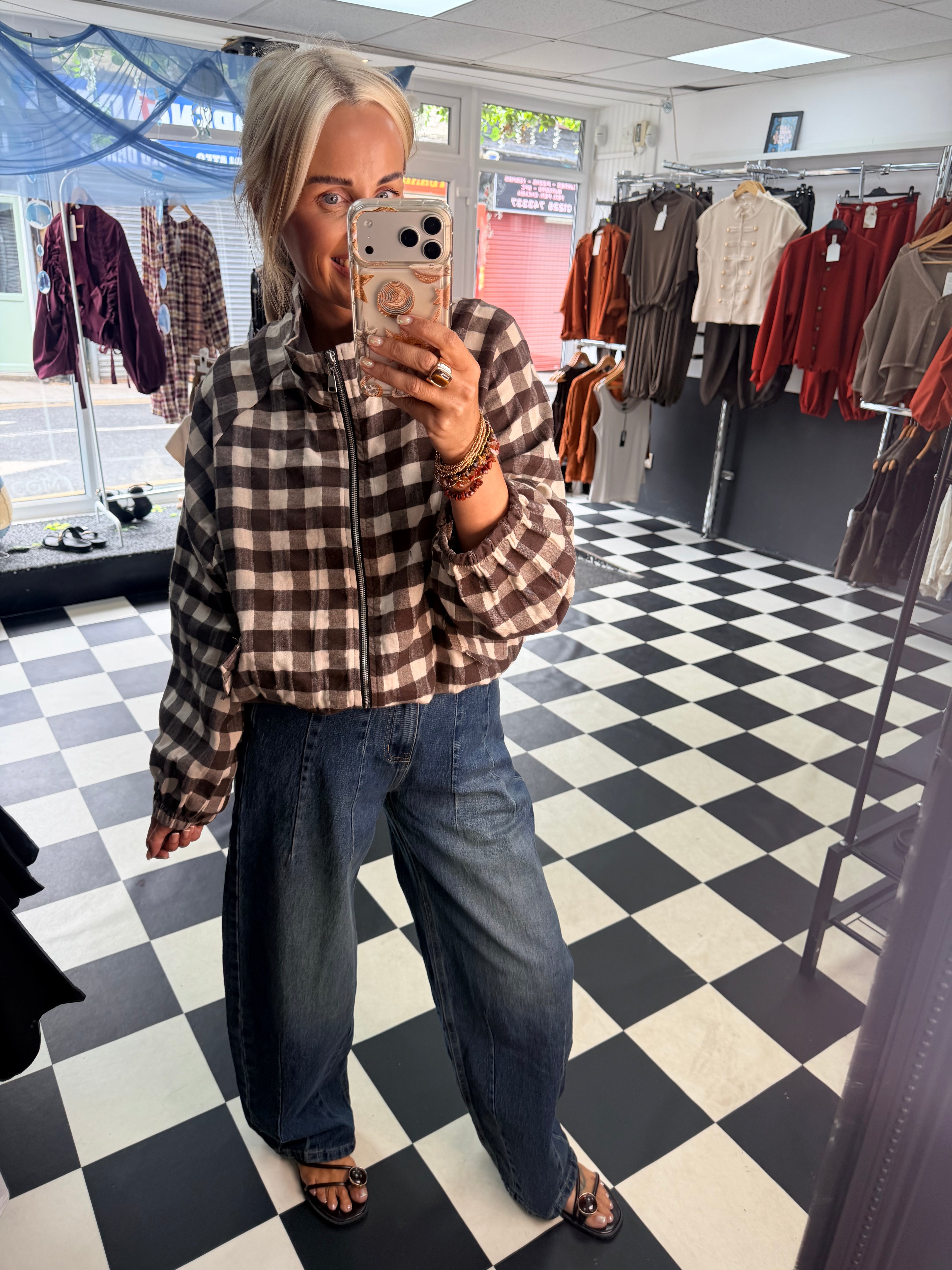 Check Bomber Jacket Chocolate
