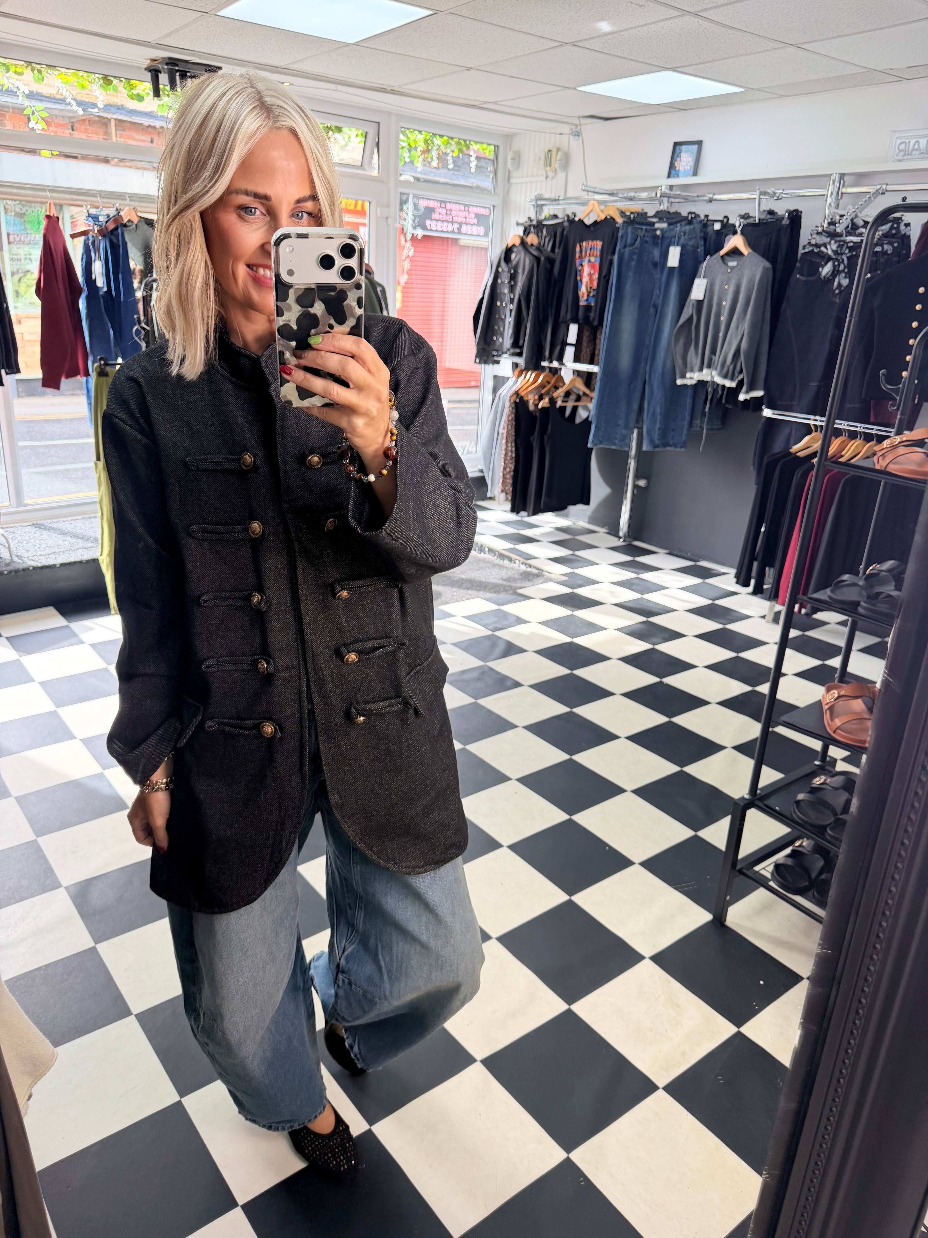Herringbone Military Jacket Black