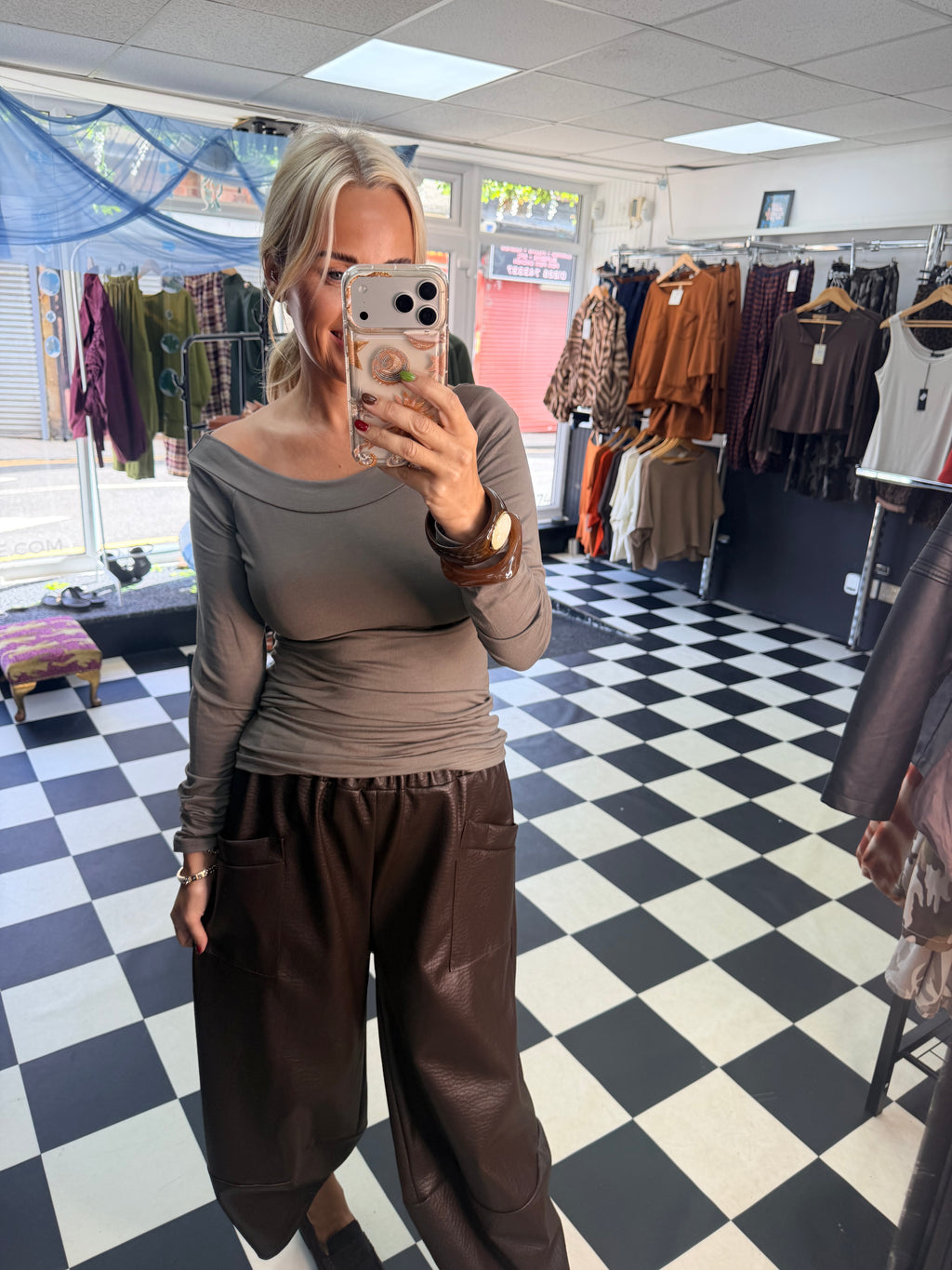 PU Tulip Trousers Chocolate