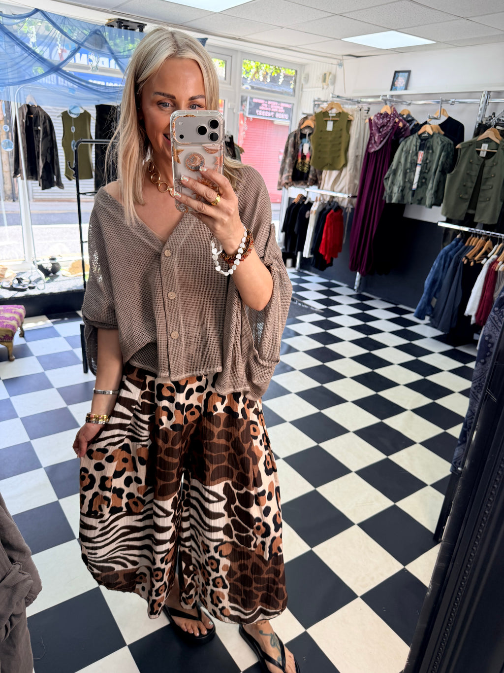 Funky Animal Split Trousers Chocolate