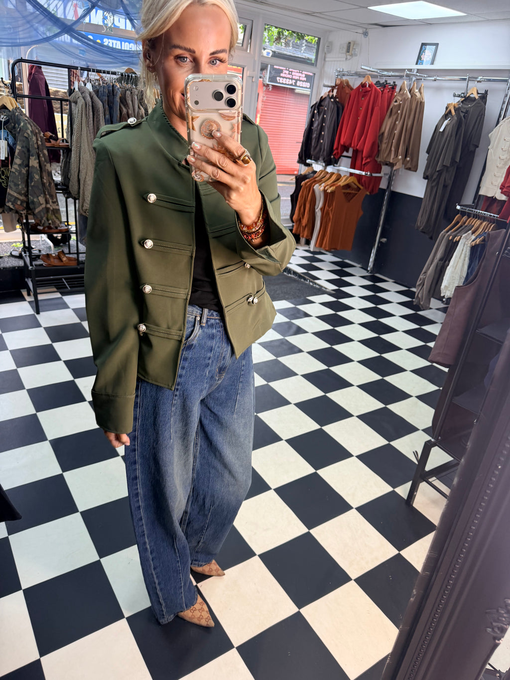 Cropped Military Long Sleeve Blazer Khaki