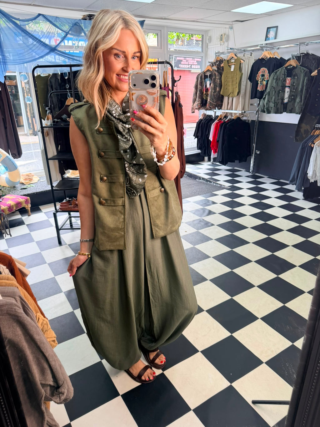 Faux suede military waistcoat - khaki