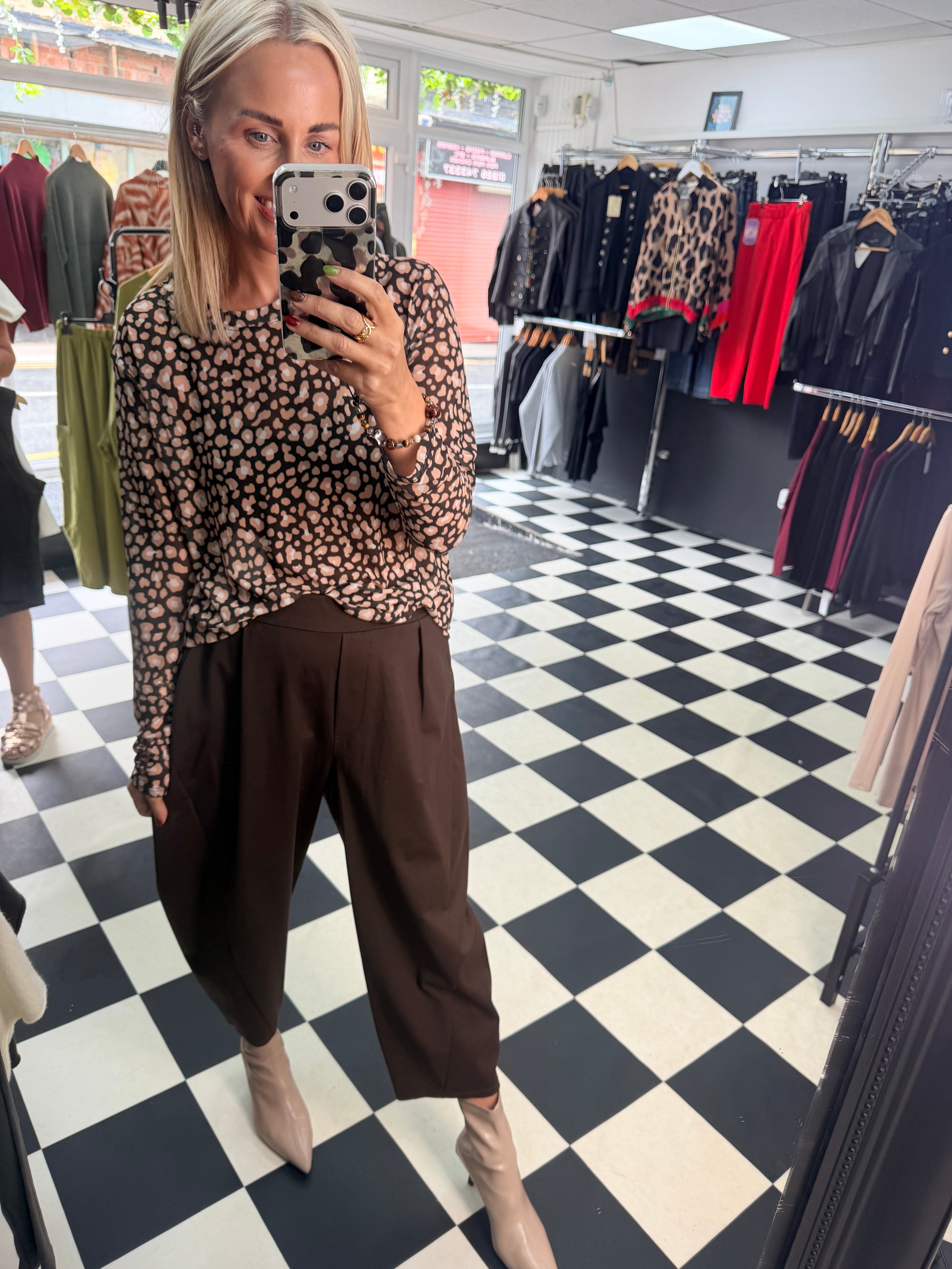 Animal Mesh Top Black and Tan