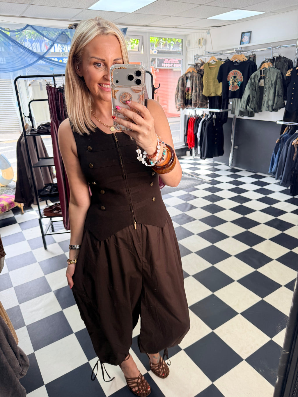 Double zip military waistcoat Chocolate
